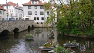 Schwimmende Blumeninseln vor der Krämerbrücke