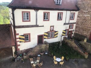 Fachwerkflügel des Schlosses von oben
