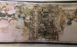 Mittelalterliche Illustration mit Rittern und Burg