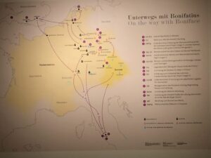 Karte der Missionsreisen des heiligen Bonifatius