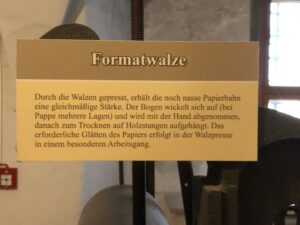 Hinweistafel zur Formatwalze