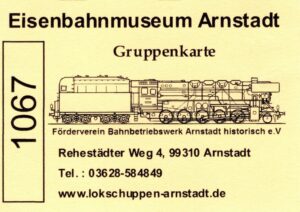 Eintrittskarte des Eisenbahnmuseums Arnstadt