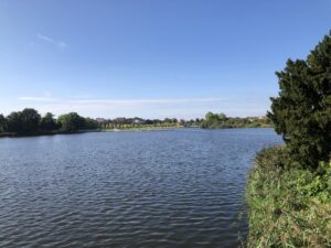Blick über den See zur Stadt